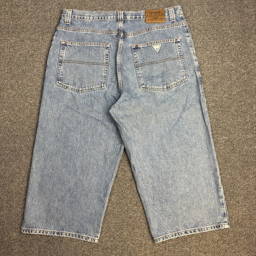 VINTAGE 90s Guess Jeans Long Jorts Mens 36x20 Blue Denim Shorts Style 10932